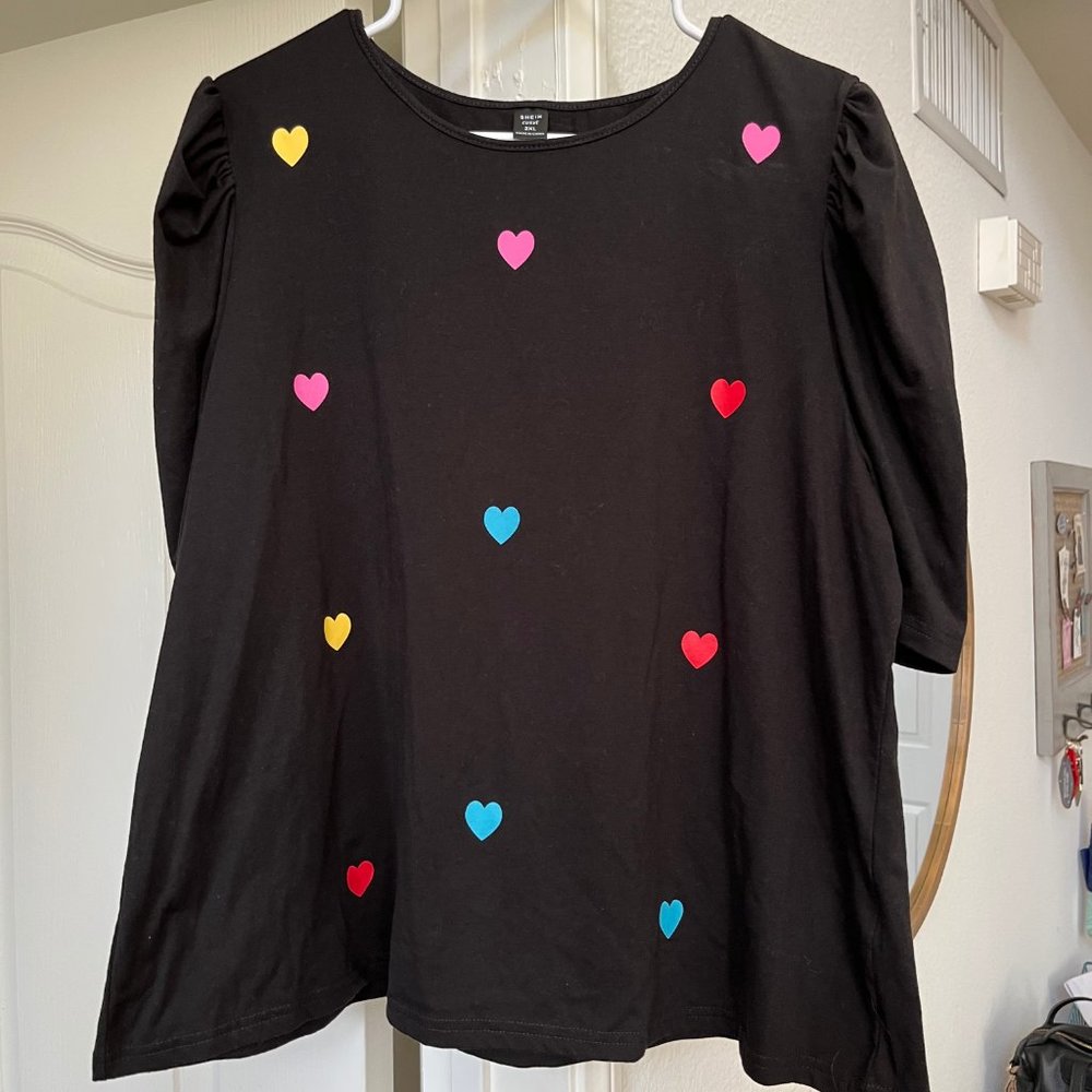 EMERY ROSE Plus Heart Print Puff Sleeve Tee 2XL